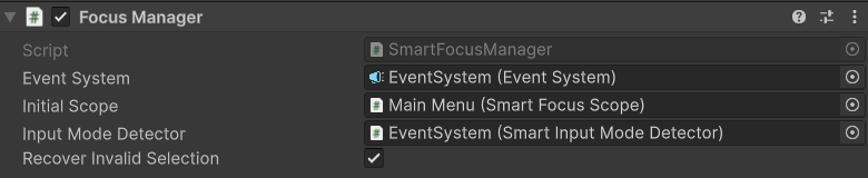Focus Manager Inspector configuration